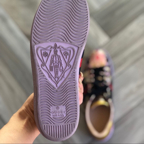 Rare GUCCI Brocade Floral Purple Sneakers Aces 6.5 - Picture 6 of 8